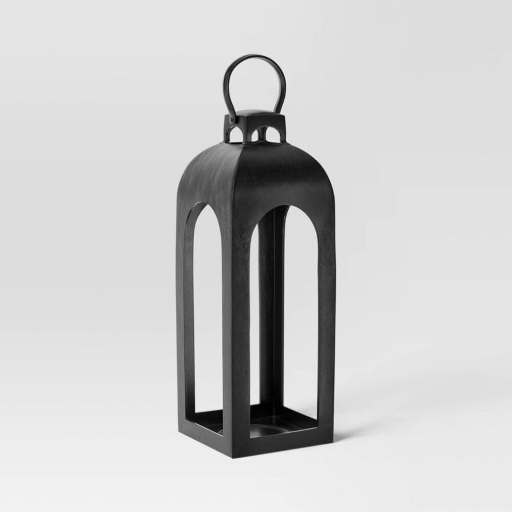 22.5"x7.7" Pillar Cast Aluminum Outdoor Lantern Candle Holder Black - Threshold
